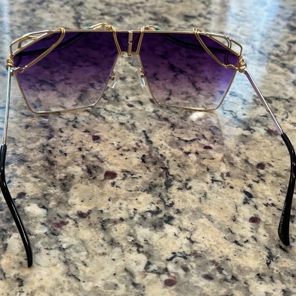 Large Aviator Sunglasses Gold Teal Purple, Artisan Made Unique Festival Unisex - Picture 7 of 15